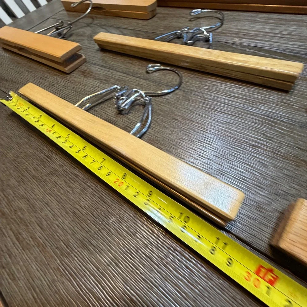 Nevco Manhattan Vintage Wood Pant Skirt Hangers Lot 19 Metal Clamp Natural‎ MCM
